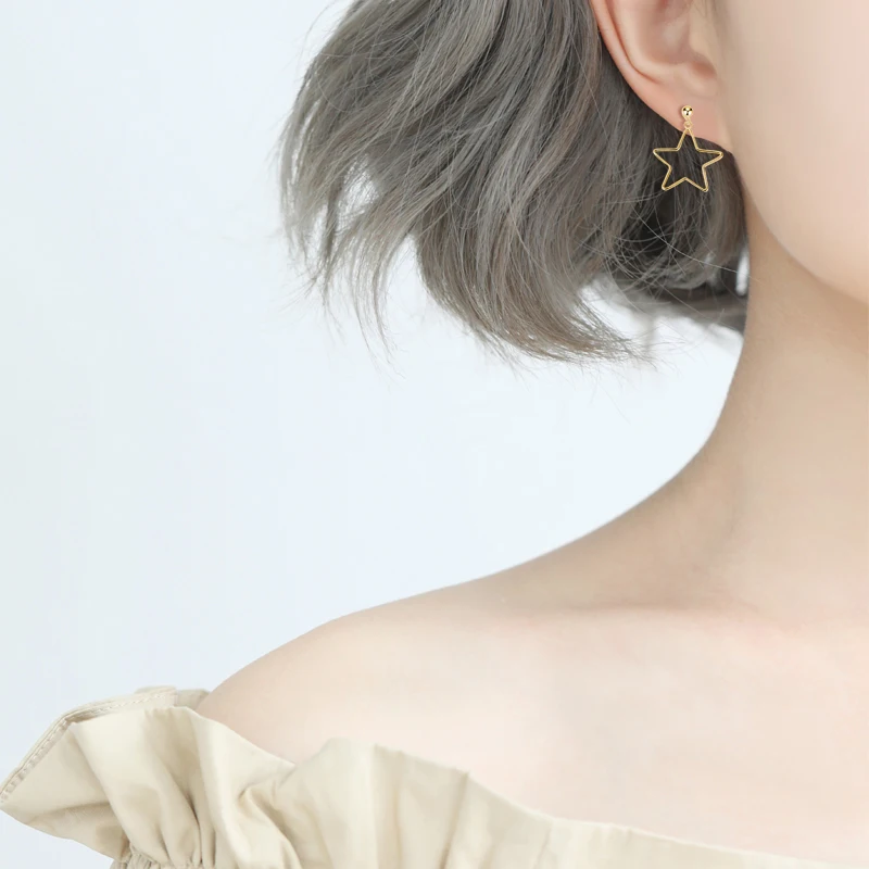 

ZEMO Women's Star 925 Silver Hangle Earring Girls' Rose Gold Silver Drop Earring Female Pentagram Gold Ear Piercing Jewelry Gift