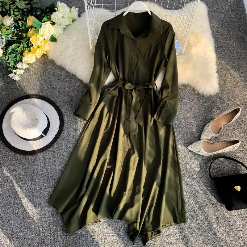 Женское однобортное платье Neploe однотонное с отложным воротником и коротким