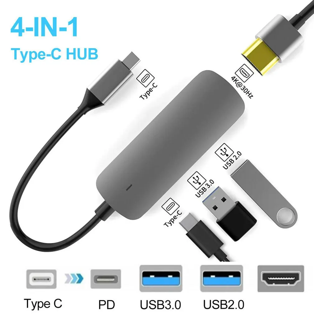 

Hub Usb Type-C To HDMI-compatible Hub Pd Charger Multi Usb C Adapter Dock USB3.0 High Speed 4-in1 Hub