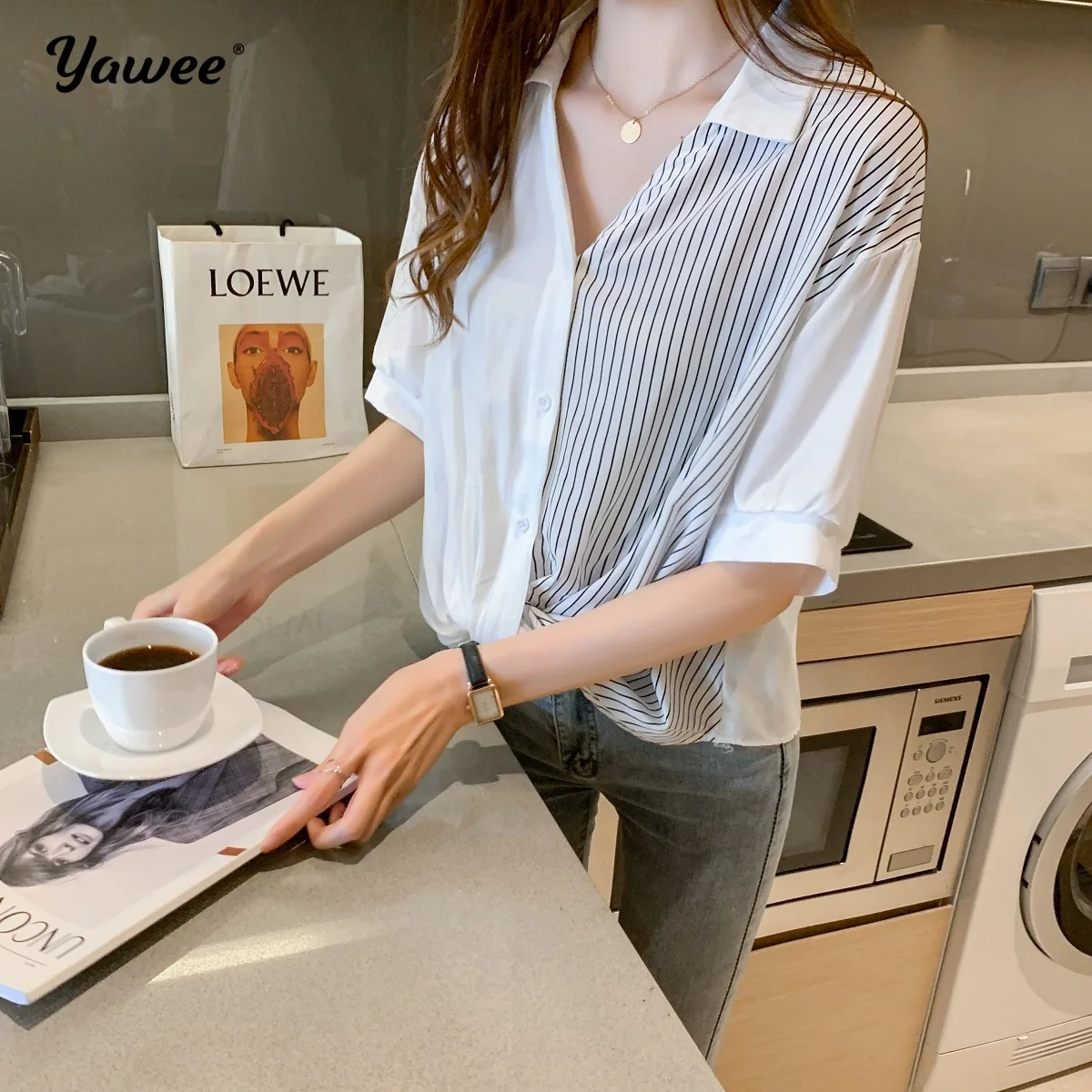 

2020 Summer New Chiffon Blouse Women LOOSE Chiffon Blouse Fashion striped OL Style Cardigan Blusas Mujer De Moda Tops