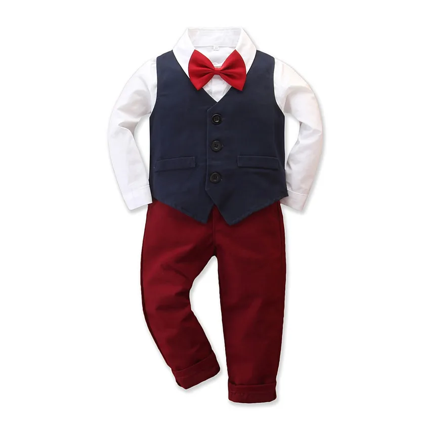 

2020 Kids Boys Gentleman Vest Dress Set British Academy Bow Tie 2 Piece Set