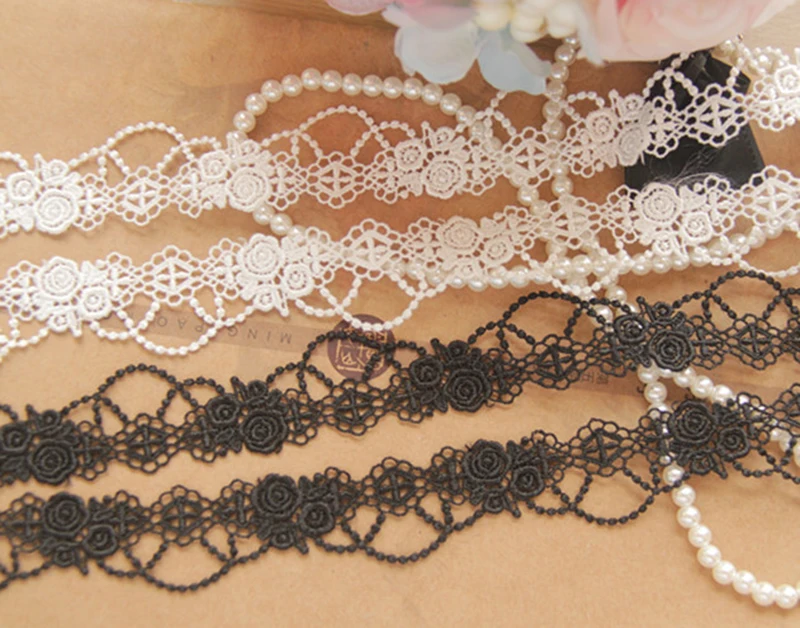 

10Yards White Black Floral Venise Lace Trim Water Soluble Fabric for Wedding Bridal Garment Decoration 35mm Width