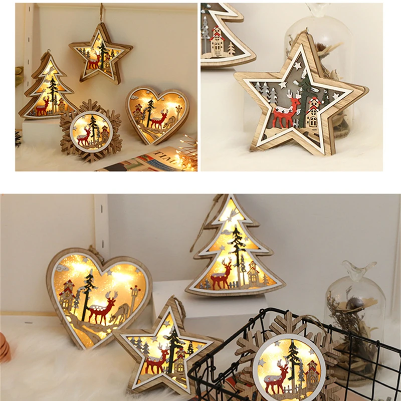 Светодиодный деревянный ночной Светильник Рождественский кулон-украшение