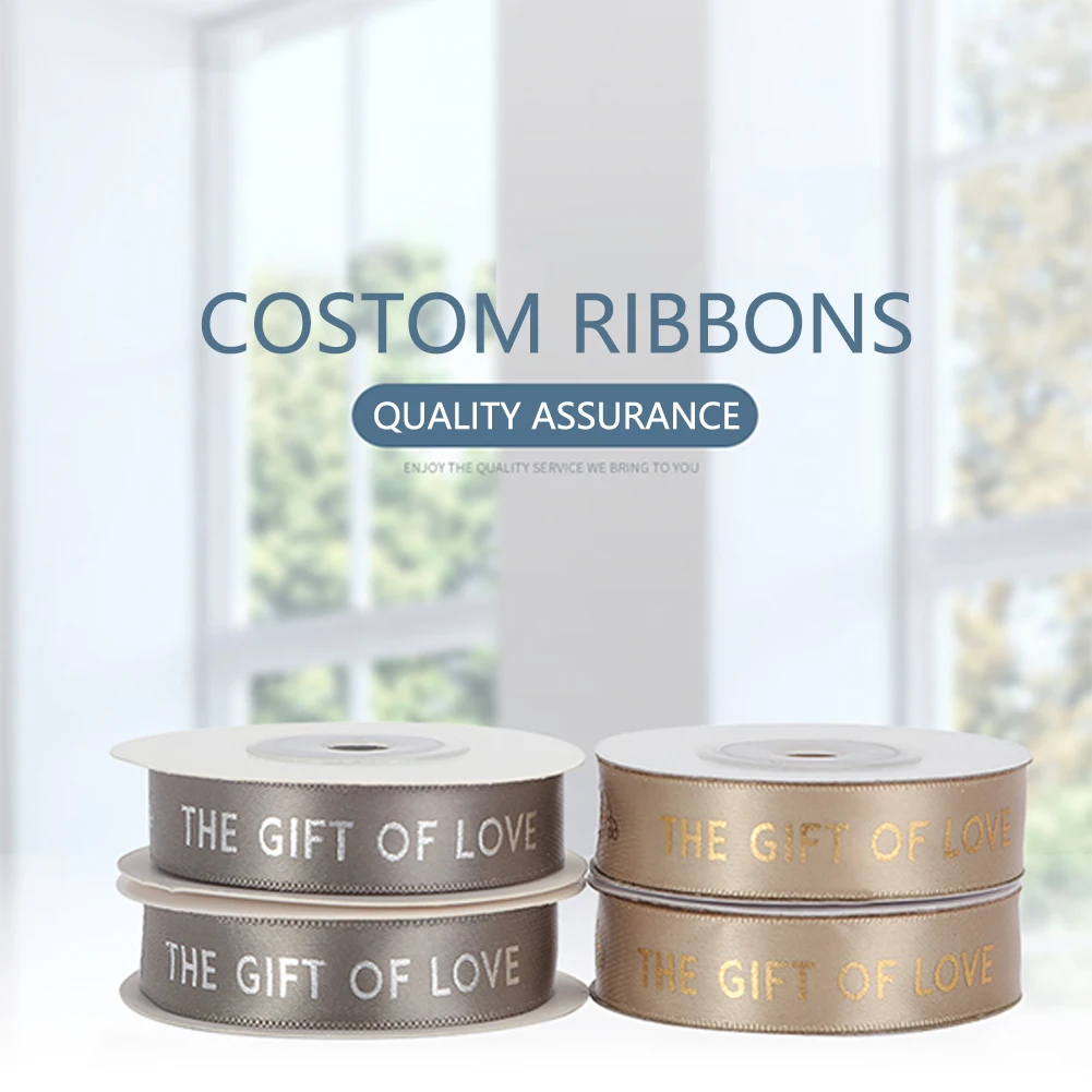 Подарочная Золотая серебристая лента с принтом LOVE 15 мм 9 м полиэфирная подарочная