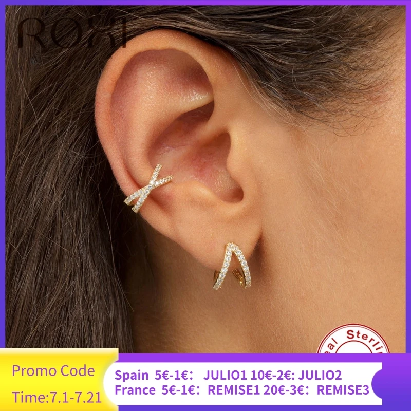 Женские сережки ROXI 925 пробы серебряные с перекрестными ушками не пирсинг