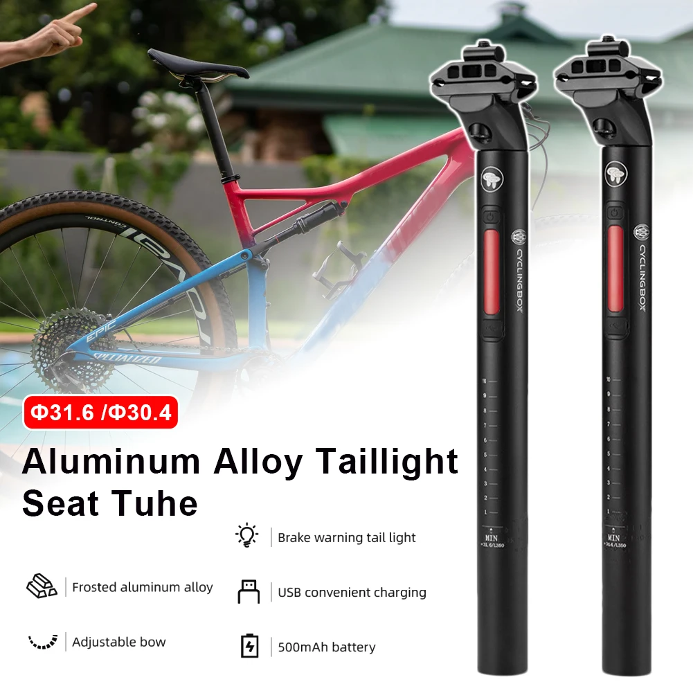 

350*30.4/31.6mm Bicycle Seatpost with Brake Light Aluminum Alloy Seat Tube Adjustable Clamp MTB Seatpost Bicycle Accessories
