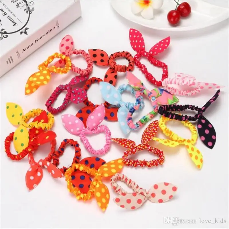 

Children hair bands cute bunny rabbit ear elastic floral dot hair accessories scrunchy candy color headdress