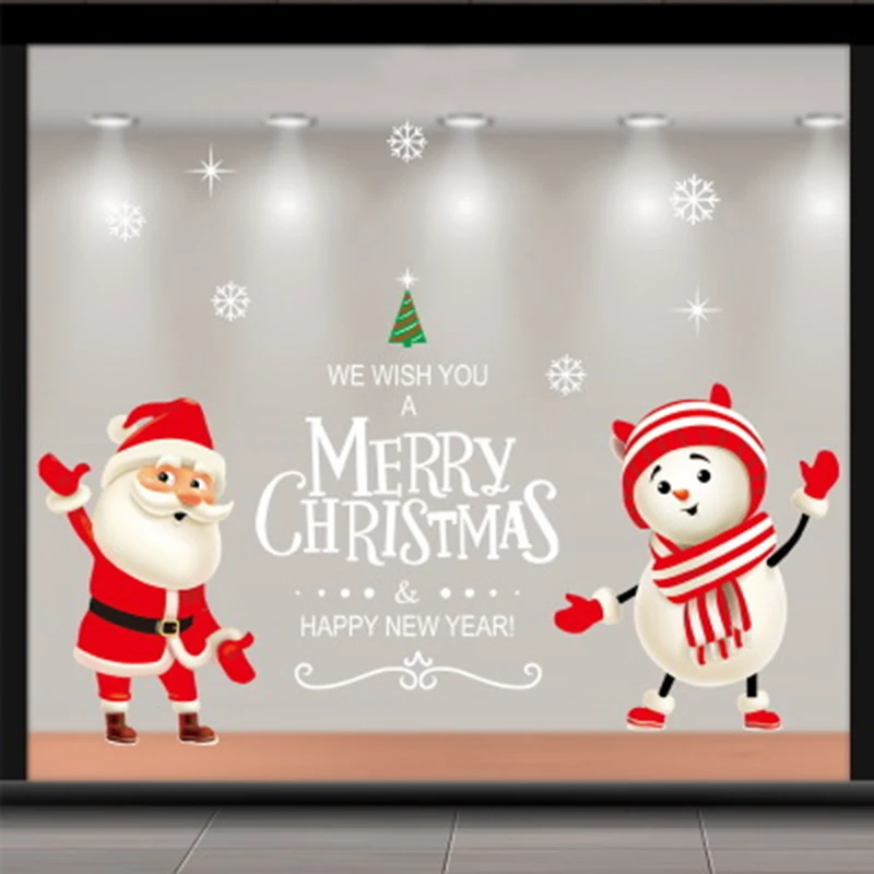 Рождественское украшение для дома наклейка на стену окно стекло дверь магазина