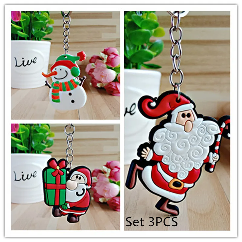 

2021 Christmas Keychain Charm Ornament Santa Claus Elk Snowman Keychain New Year Decorations Children Gift Keyring