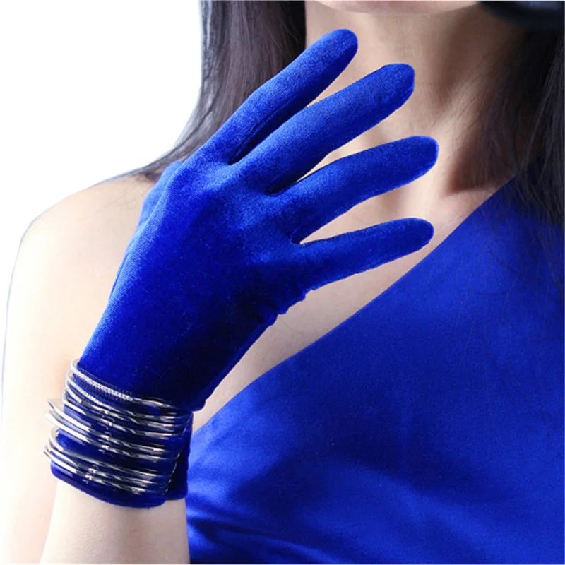 Новинка синие велюровые перчатки длиной 22 см короткие стиль Королевского синего