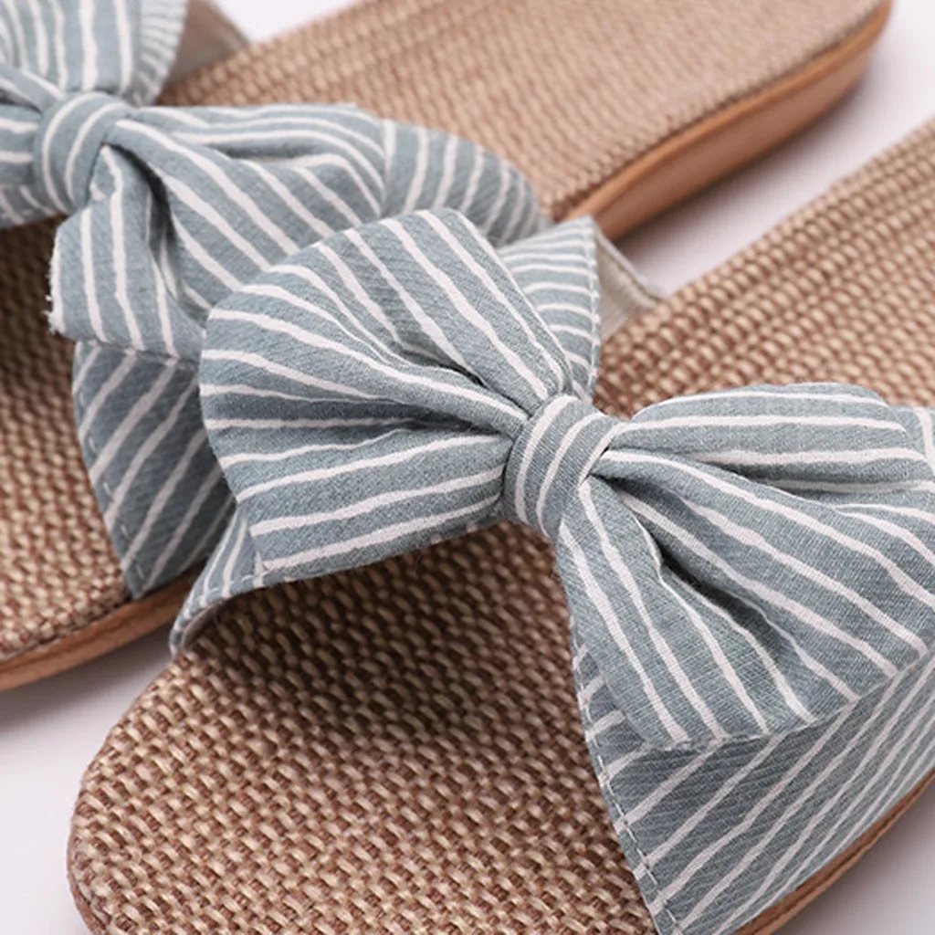 SAGACE Summer Womens Sandals Bowknot Linen Flip Flops Shoes Slippers stripe Flat With Beach Ladies outdoor sandals A1226 | Спорт и