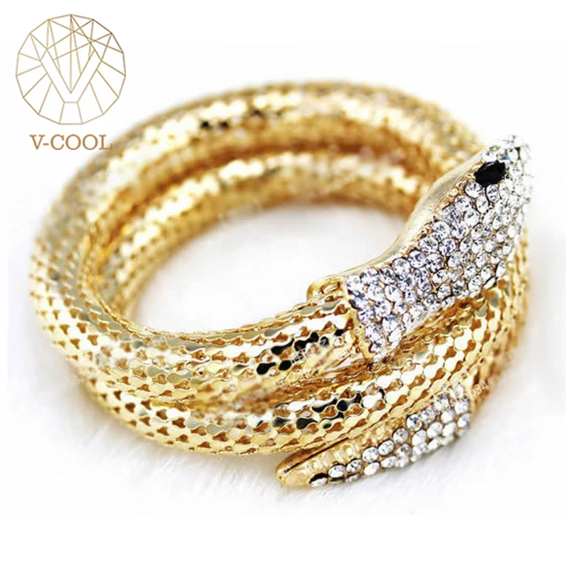 Женский Спиральный Браслет со змеиным кристаллом VB876|Браслеты с шармами| |