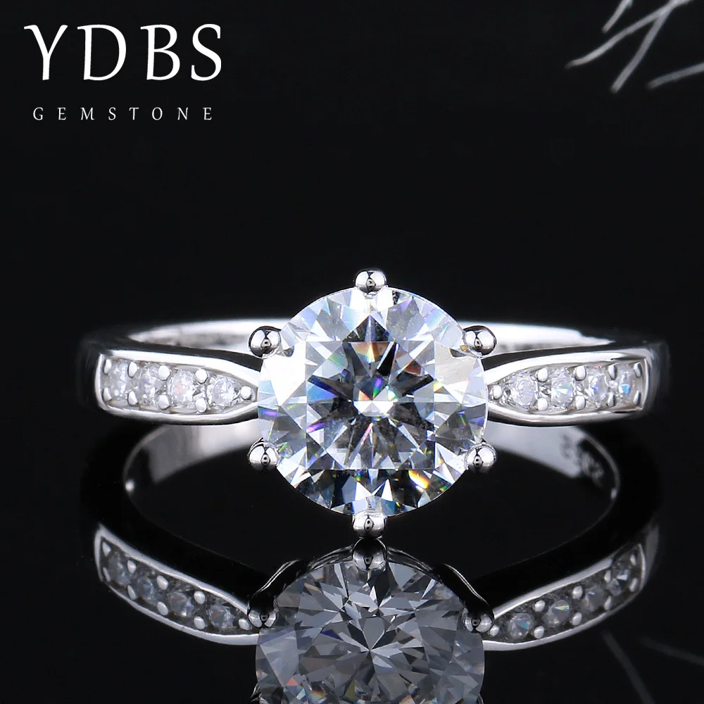 

Женское кольцо с муассанитом YDBS, однотонное кольцо из белого золота 14 к, с муассанитом диаметром 2 карата и диаметром 8,0 мм