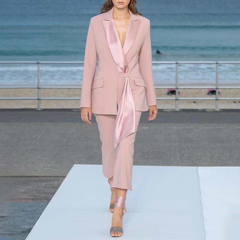 INDRESSME 2019 Новый Модный женский розовый костюм элегантный офисный комплект из 2