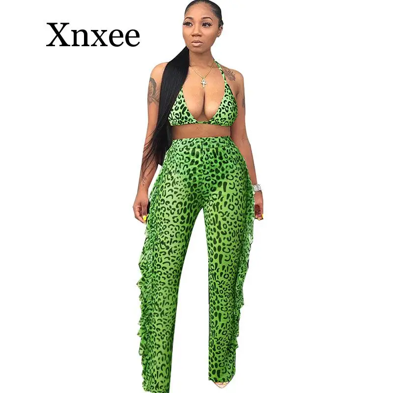 

Летняя пляжная одежда, комплект бикини, женский леопардовый газетный принт, сетка, фото + брюки, сексуальный комплект, Модный повседневный костюм, лето