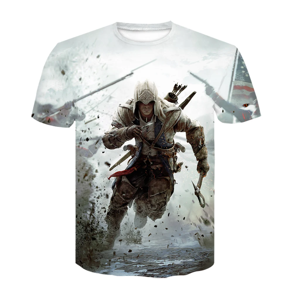 Повседневная мужская Assassins Creed футболка Веселая футболка с короткими рукавами с 3D принтом летние футболки в стиле хип-хоп белая рубашка мужские рубашки