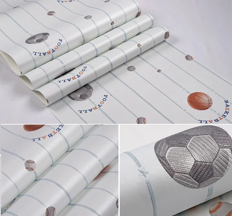 Экологический Emboss футбол фреска обои Баскетбол спальня Мальчики Девочки Дети