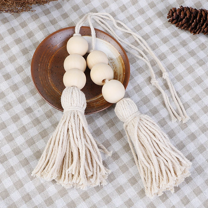 2Pcs Tassle Farmhouse Beads Natural Wood Bead Garland Kids Baby Nursery Room Decor Rustic Wedding Vase Ornament | Дом и сад
