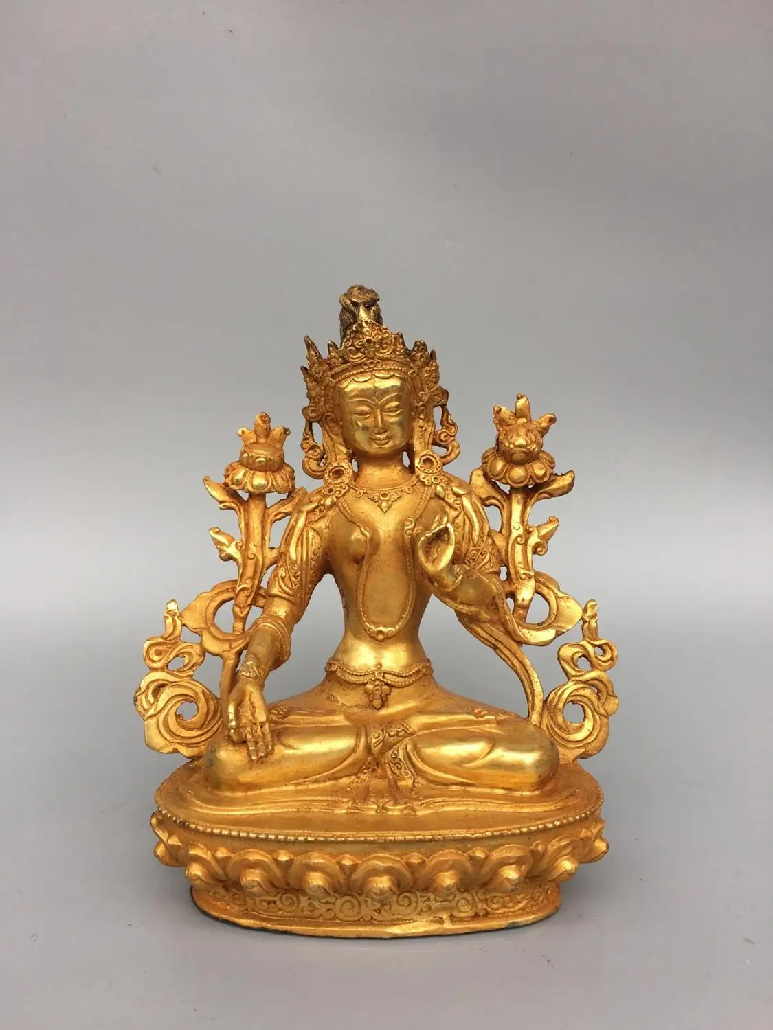 

Home Decor 8" Tibet Buddhism Temple Old Bronze Gilt Tara Buddha Statue Bodhisattva Amitabha statue