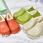 Водонепроницаемые зимние тапочки 2021, теплые пушистые домашние тапочки, женские хлопковые зеленые мягкие пушистые туфли на платформе, нескользящая обувь
