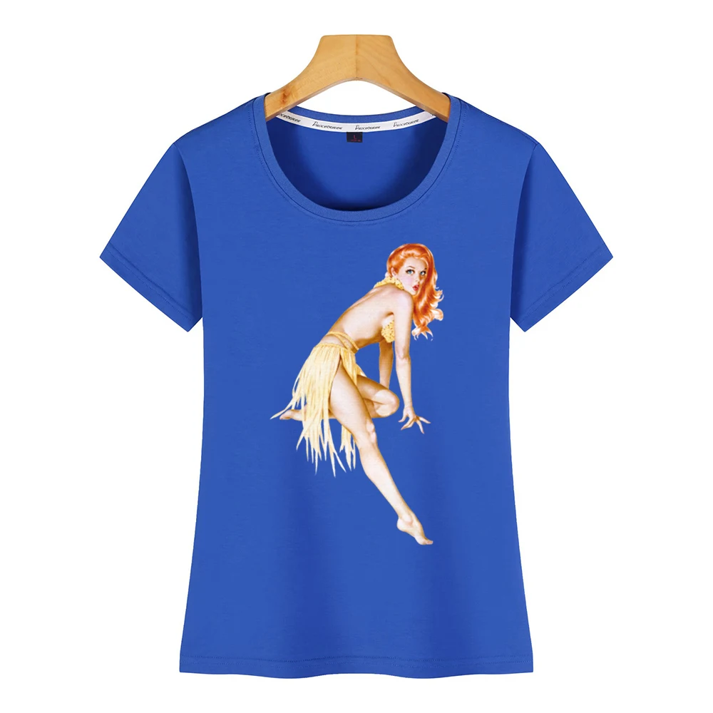 Топы Футболка Для женщин ретро стиле пин-ап для девочек красный темно-бежевый