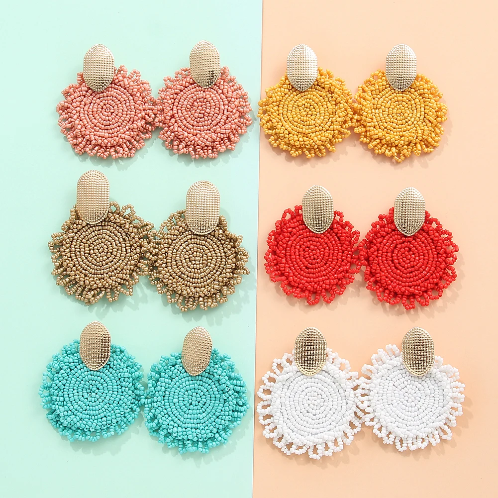 

2021 Trendy Bohemian Colorful Round Bead Earrings for Women Fashion Pendant Geometric Earring Statement Jewelry Gift Wholesale