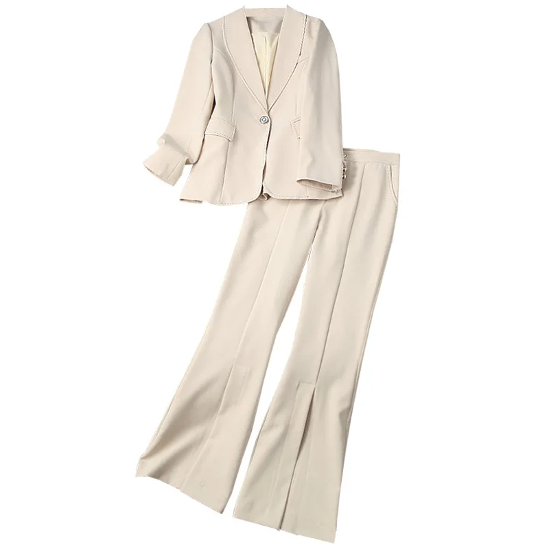 

Seifrmann Women Fashion Summer DesignerPants Set Pockets Long Sleeve Tops + High Waist Wide Leg Long Pants 2 TwoPiecesSuits