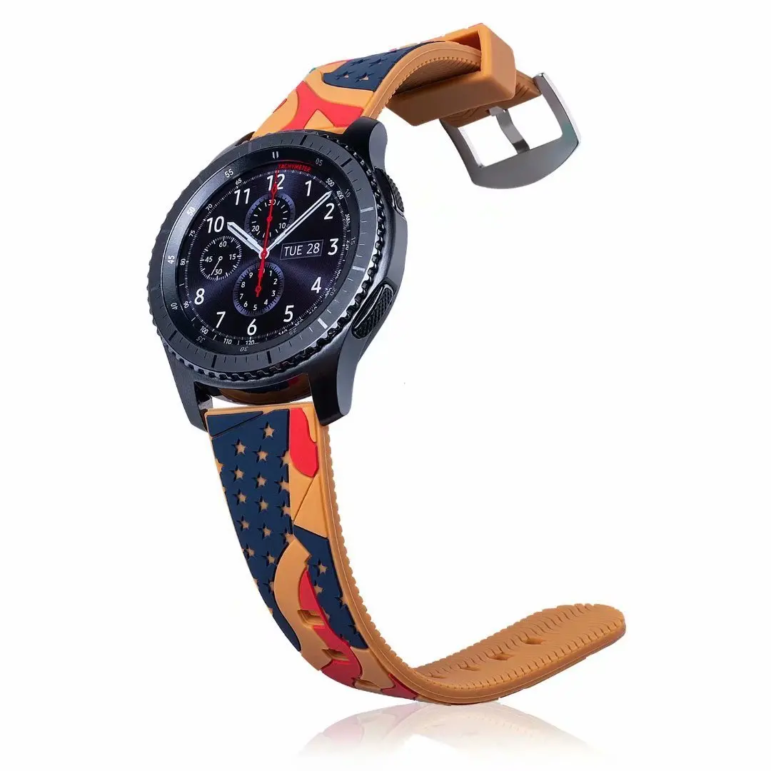 Ремешок для Samsung Gear S3 Frontier/Classic мягкий резиновый браслет с принтом флага модный