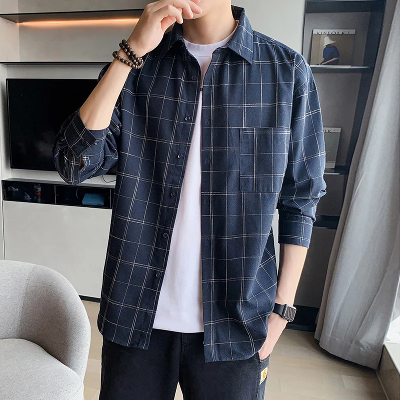 

2020 Spring/autumn Mens Casual Shirts Long Sleeve Plaid Men's Cotton Shirts Male High Quality Business Casual Shirt Plus Size