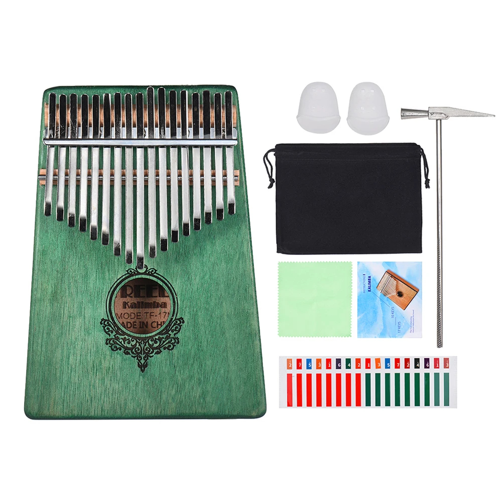 

17-key Kalimba Portable Thumb Piano with Carry Bag Stickers Tuning Hammer Cleaning Cloth Finger Stall for Students Beginners