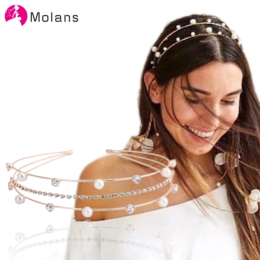 Повязка для волос Molans с жемчугом Женская прочная Серебристая диадема