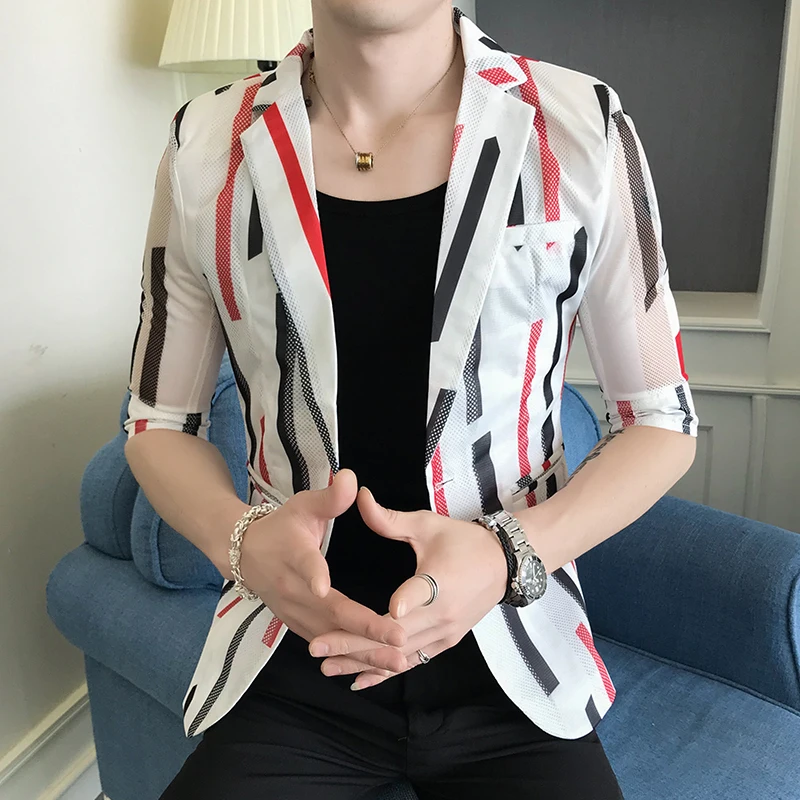 Мужские открытые блейзеры дизайнерское пальто с принтом мужская летняя тонкая
