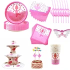 Набор одноразовой посуды с изображением танцующей девушки, тарелки, тарелки для детского душа, для дня рождения девочки, с раскрытием пола, декор для вечеринки