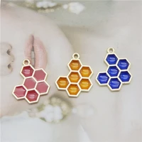 julie wang 6pcs enamel honeycomb charms mixed pink yellow blue hive pendants alloy necklace bracelet jewelry making accessory