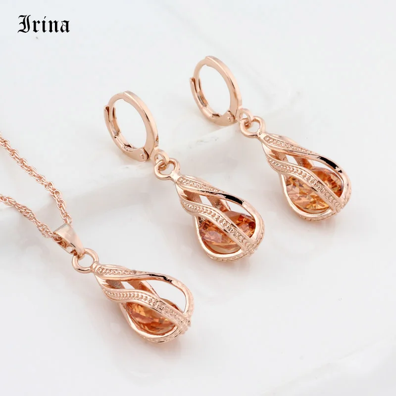 Новый подарок трендовый Комплект сережек для женщин из розового золота 585 пробы