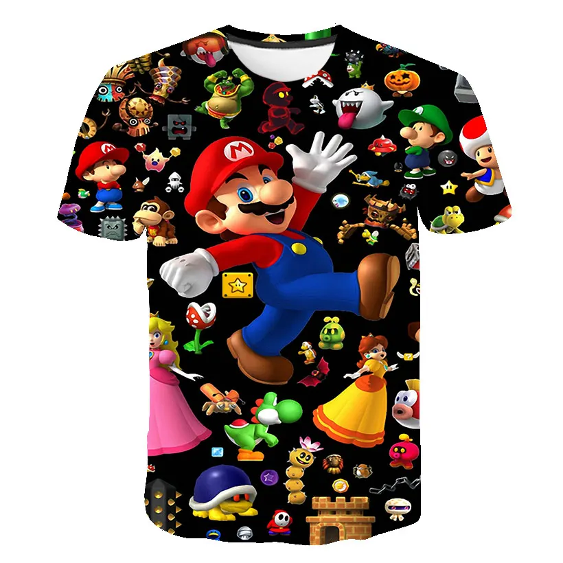 

2021 new creative game character Super Mario 3D printing punk goth street fashion clothing men's girls short sleeves
