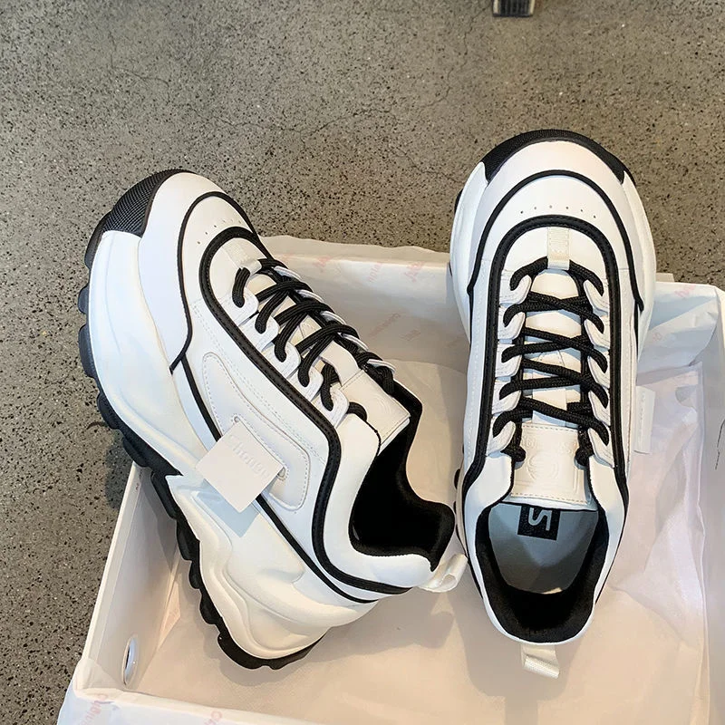 White Women Shoes New Lace-Up Chunky Sneakers For Women Vulcanize Shoes Casual Fashion Warm Dad Shoes Platform Sneakers Basket