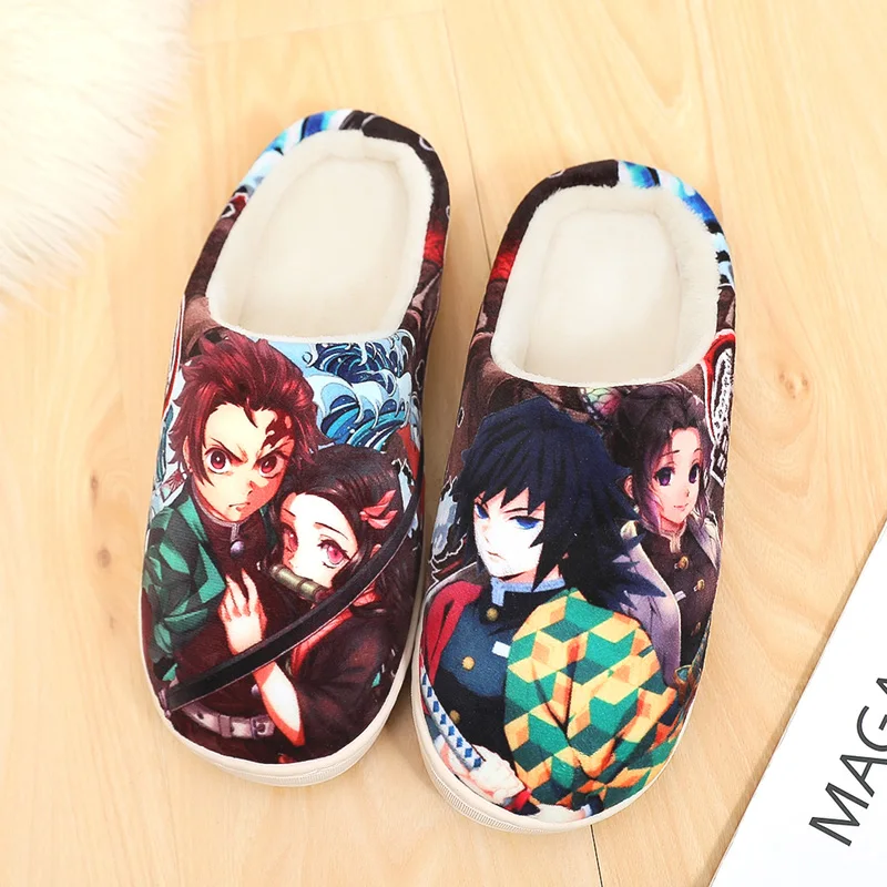 

Hot Anime Demon Slayer Kimetsu no Yaiba Tanjirou Kamado Shoes Cosplay Men Women Soft Plush Antiskid Indoor Home Slippers