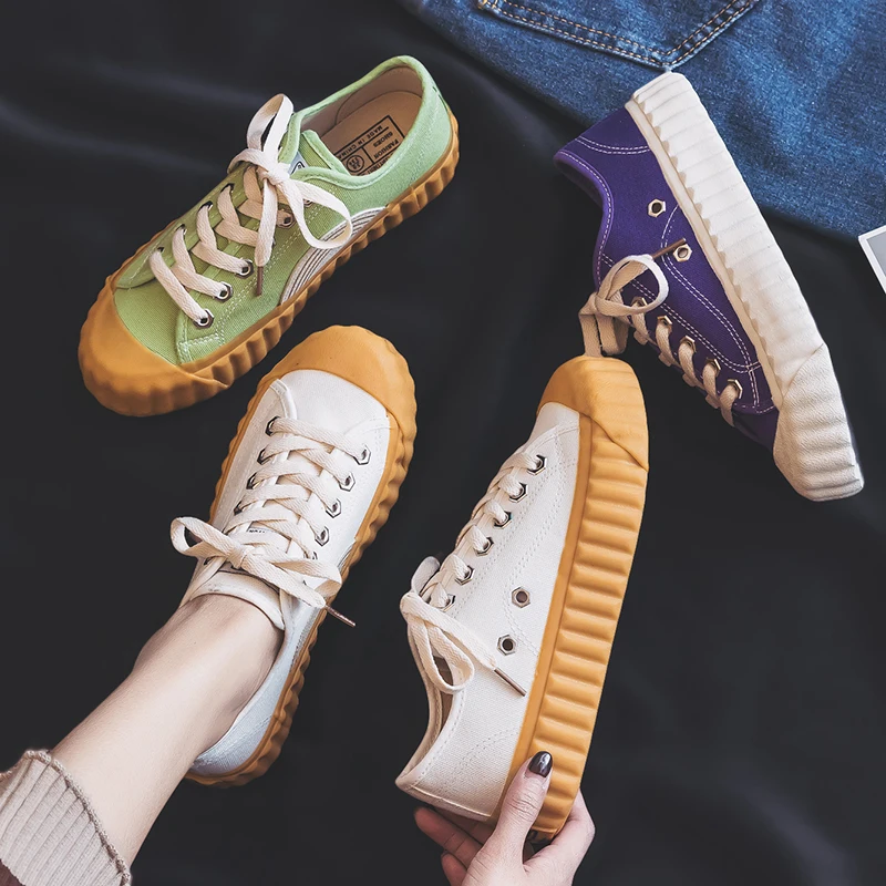 Женская парусиновая обувь модная повседневная ярких цветов на плоской подошве