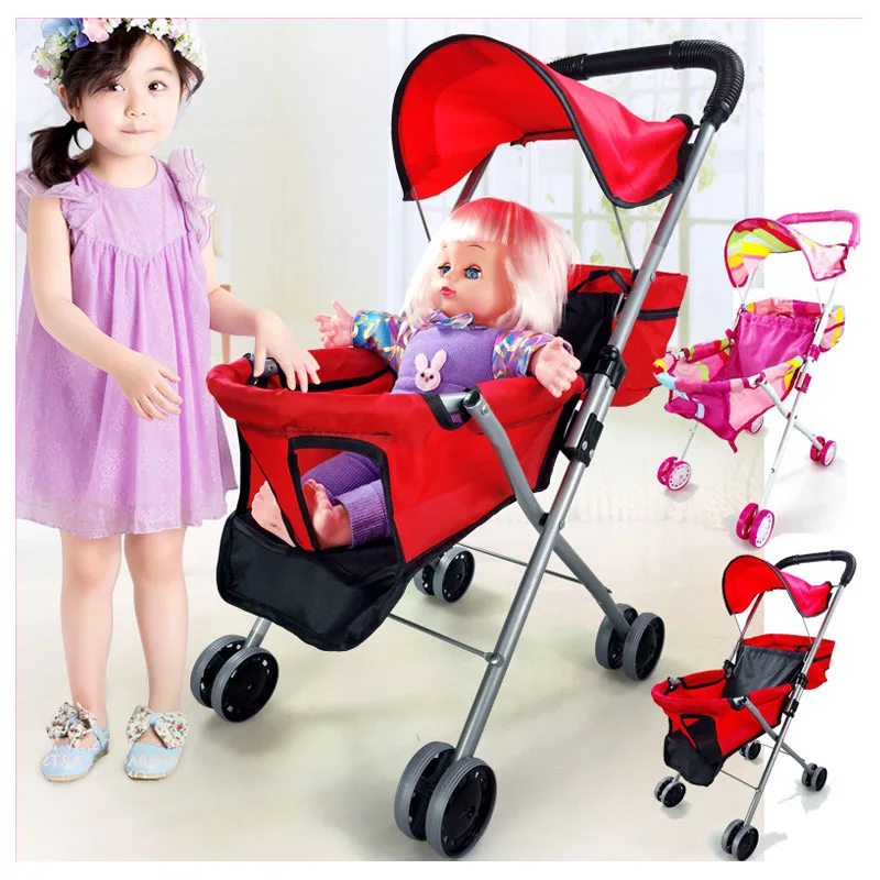 Baby Toys Stroller for Girls Pretend Play Stroller Pushchair Toys Walker Cart Children Stroller for Dolls Umbrella Pram 2~4 Y