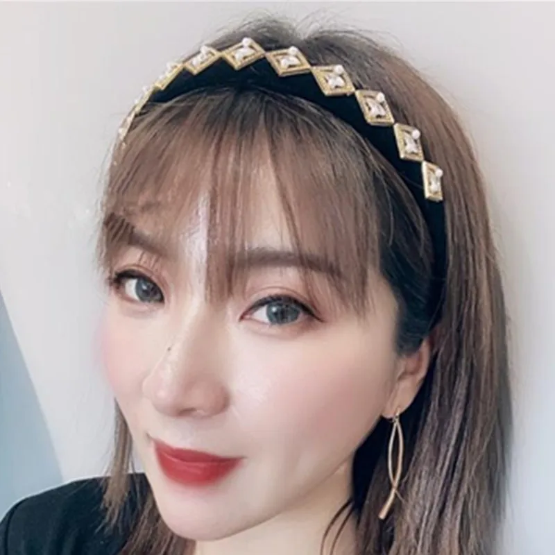 

Korean New Headband Crystals for Women Headwear Luxury Crystal Hairband Solid Adults Party Headdress Plain Headband Pearls