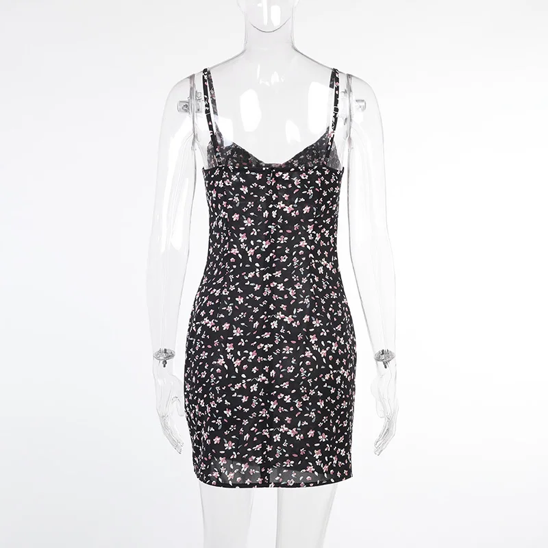 

2021 Sexy Floral Pattern Halter A-LINE Slip Dress Y2k Off Shoulder Camisole Mini Dresses For Women Party Femme Vestido De Mujer