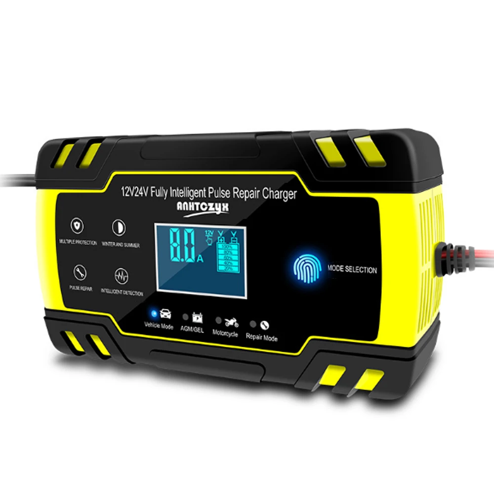 Car AGM Charger 12/24V 3-stage LCD Touch Screen Pulse Motorcycle Lead Acid Battery Repair Type Gel Wet Yellow | Автомобили и