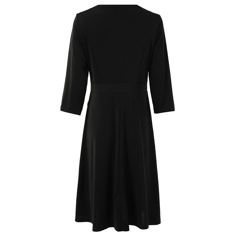 

Button Decoration Dresses Robe Femme Casual Knee-Length Dress 2020 Plus Size Women's Clothing Three Quarter Sleeve Pleated Dress