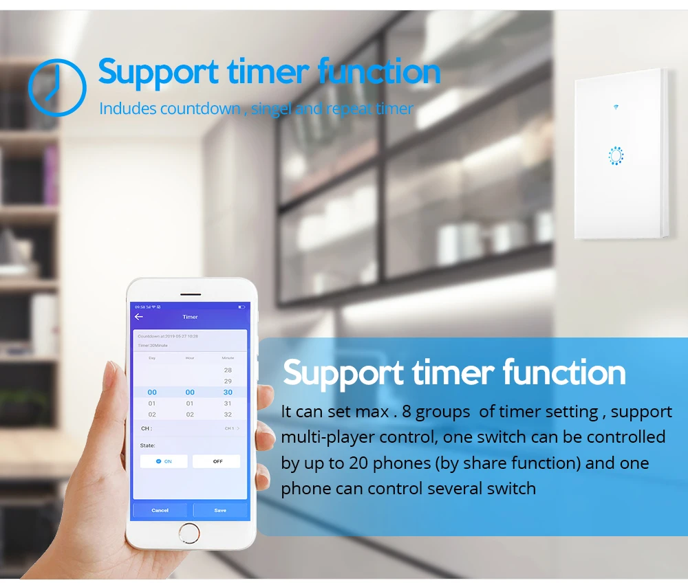 ASEER Tuya/Ewelink 1-2-3-4Gang 3 way Smart control сенсорный wifi переключатель умный светильник