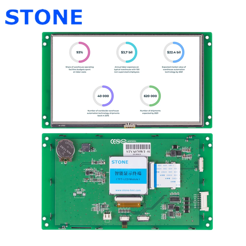 7.0 inch Touch TFT LCD Display Module with Controller Board Support Any MCU/ Microcontroller