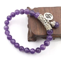 prayer meditation reiki healing bracelet bangles crystal quartzs natural round beads bracelets yoga om 3d aum symbol jewelry