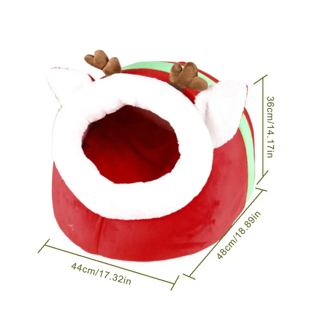 

Christmas Reindeer Pet Dog Cat House Warm Nest Soft Puppy KennelA Semi-enclosed Cat House Large Deep Sleep Sockets