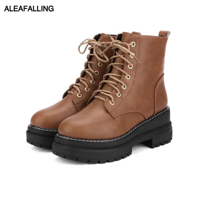 Сапоги Aleafalling женские со шнуровкой однотонные повседневные ботильоны с