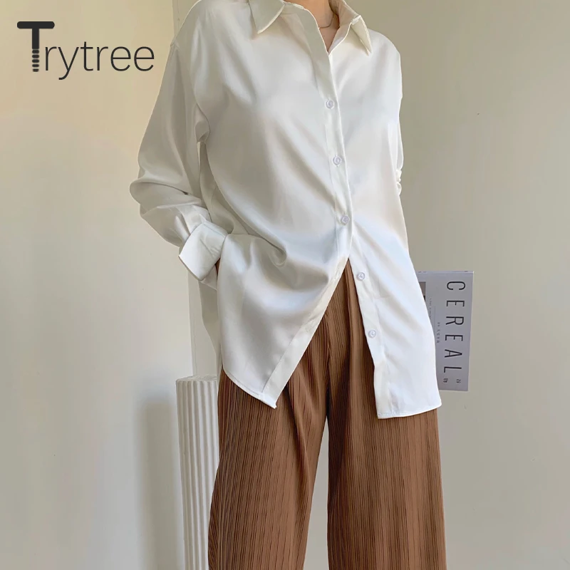 Ttytree 2020 осень зима женские повседневные блузки отложной воротник длинный рукав